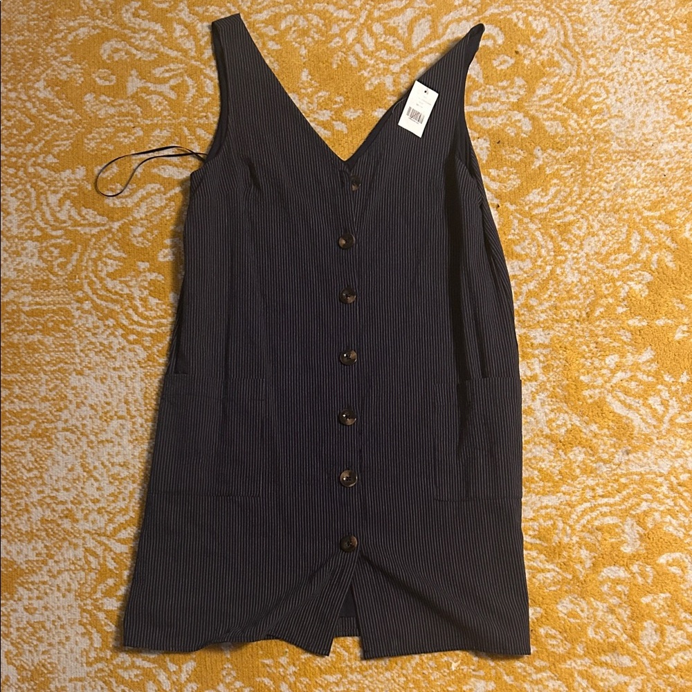 Navy striped button down dress